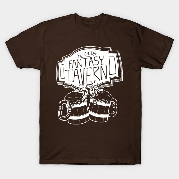 Fantasy Tavern - White Design T-Shirt by CliffeArts